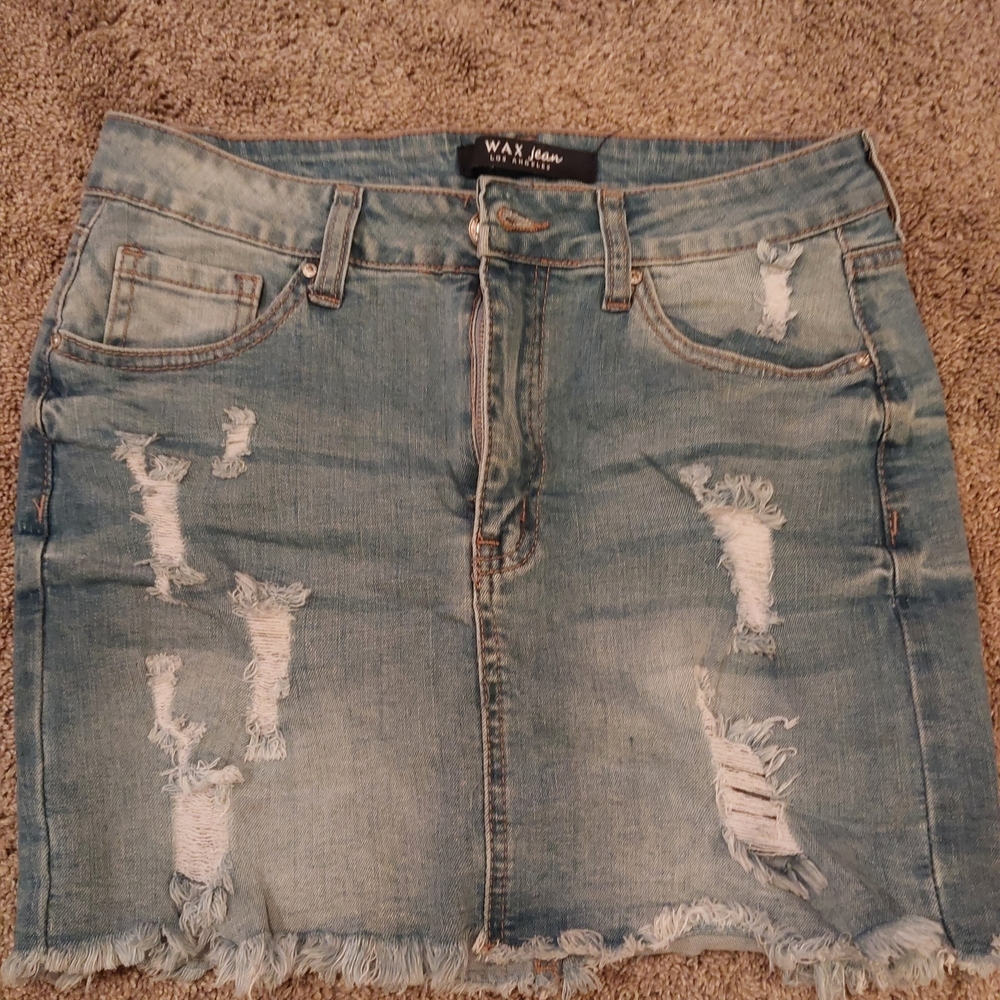 Wax Jean Light Blue Distressed Mini Skirt Size Medium.